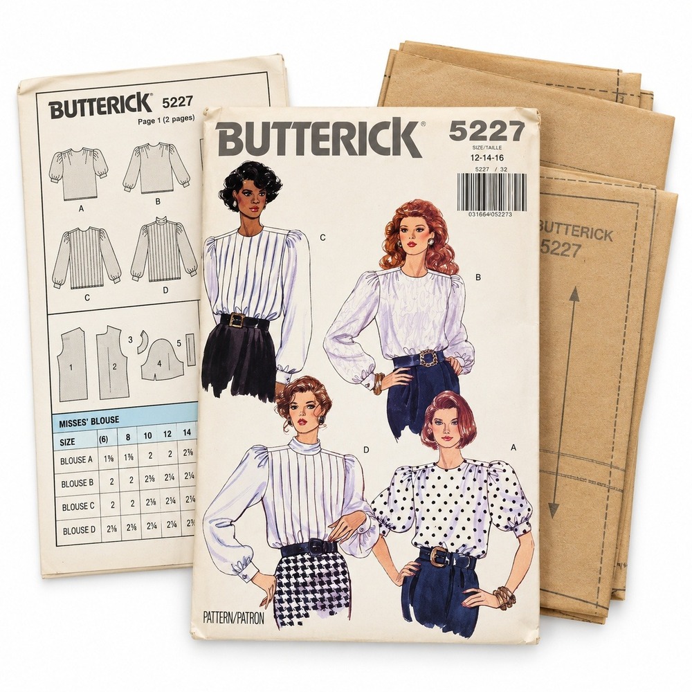 Butterick 5227 Blouse Pattern Misses 12-14-16 White Excellent Vintage 90s Top